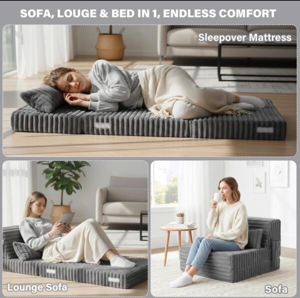 Relax Comfort Foldable Floor Fur Mattress 200*73*13cm Compressed Memory Foam - Portable Guest Bed for Home, Travel & Camping - Space-Saving, Comfortable & Easy to Store