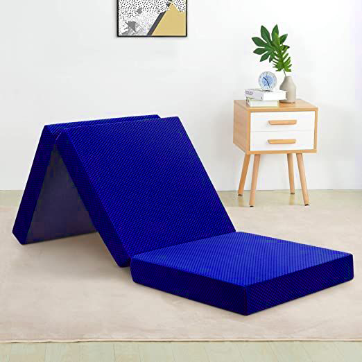 Relax Comfort Foldable Floor Mattress Water Proof 180*60*5cm Compressed Memory Foam - Portable Guest Bed for Home, Travel & Camping - Space-Saving, Comfortable & Easy to Store - Blue