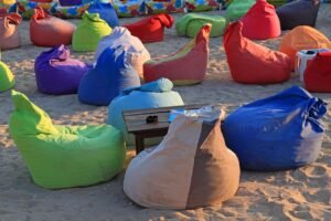bag, beach, bean, beautiful, chair, color, comfort, furniture, relaxation, rest, sand, sea, nature, seat, sitting, sofa, colorful