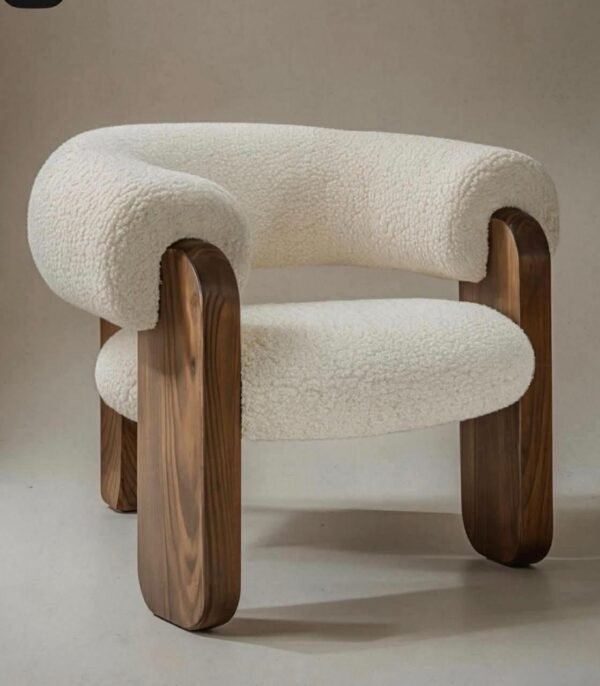 1123 Wave Armchair – Boucle Fabric & Natural Wood | SA7ARA