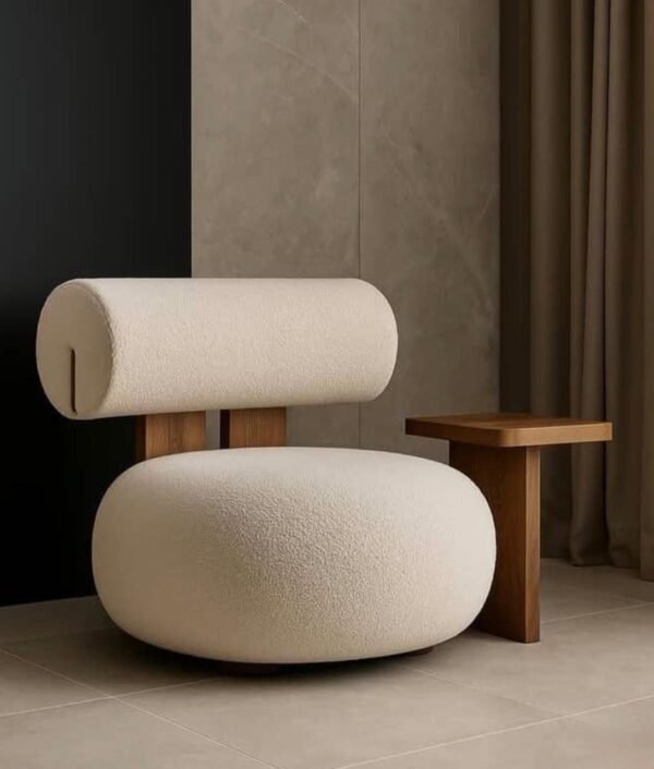 Modern Bouclé Accent Chair – Plush Round Lounge Chair with Cylindrical Backrest for Living Room & Bedroom | Sa7ara