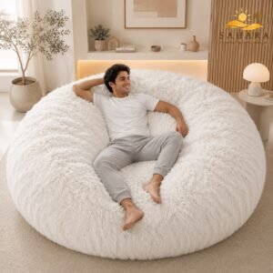 X-Large Luxury Faux Fur Bean Bag Chair – Soft Plush Lounge Seat for Living Room & Bedroom