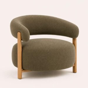 Wave Lounge Chair – Bouclé Fabric & Natural Wood