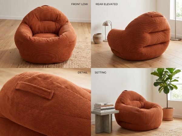 Fabric Bean Bag Chair | 65 cm Back Height, 75×80 cm Base | Comfortable Lounge & Gaming Seat