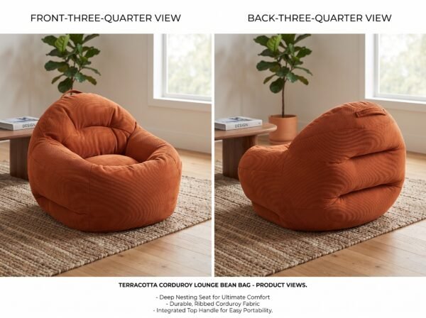 Fabric Bean Bag Chair | 65 cm Back Height, 75×80 cm Base | Comfortable Lounge & Gaming Seat