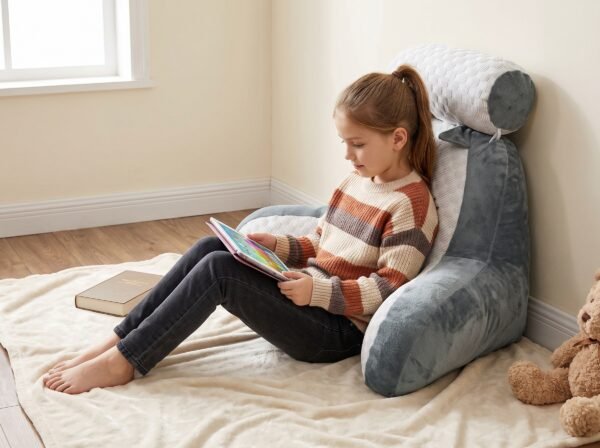 Child_leaning_against_product_2K_20260924143252 Backrest Cushion 60×40 cm | Comfortable Support Pillow for Sofa, Bean Bag & Floor Seating