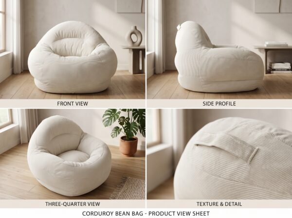 Fabric Bean Bag Chair | 65 cm Back Height, 75×80 cm Base | Comfortable Lounge & Gaming Seat