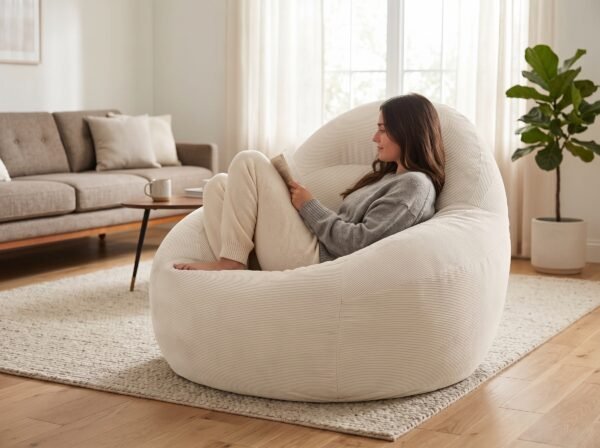 Fabric Bean Bag Chair | 65 cm Back Height, 75×80 cm Base | Comfortable Lounge & Gaming Seat