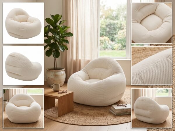 Fabric Bean Bag Chair | 65 cm Back Height, 75×80 cm Base | Comfortable Lounge & Gaming Seat